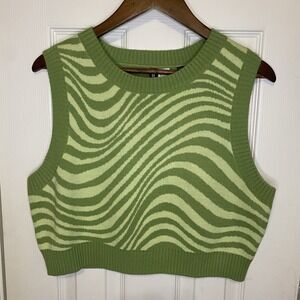 H&M Divided Sweater Women's‎ Large Vest Green Zebra Stripe Crop